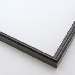 This simple metal picture frame has a black, high-shine finish, brush-textured drop edge and a curved profile.

.375 " width: ideal for small and medium artworks. Easily frame photographs, thicker cloth or needlework art, or even Giclée canvas prints.